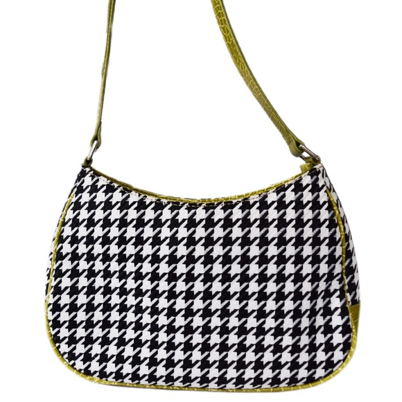 LIZ CLAIBORNE Retro Houndstooth Lime Green Shoulder Bag Purse - Picture 6 of 12